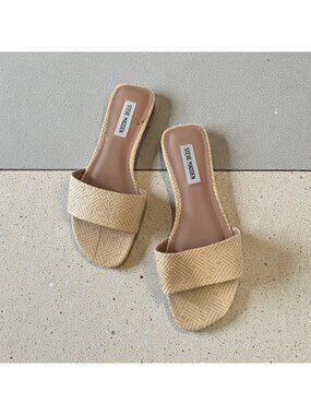 STEVE MADDEN Woven Straw Summer Slide Flats Sandals Size 7.5